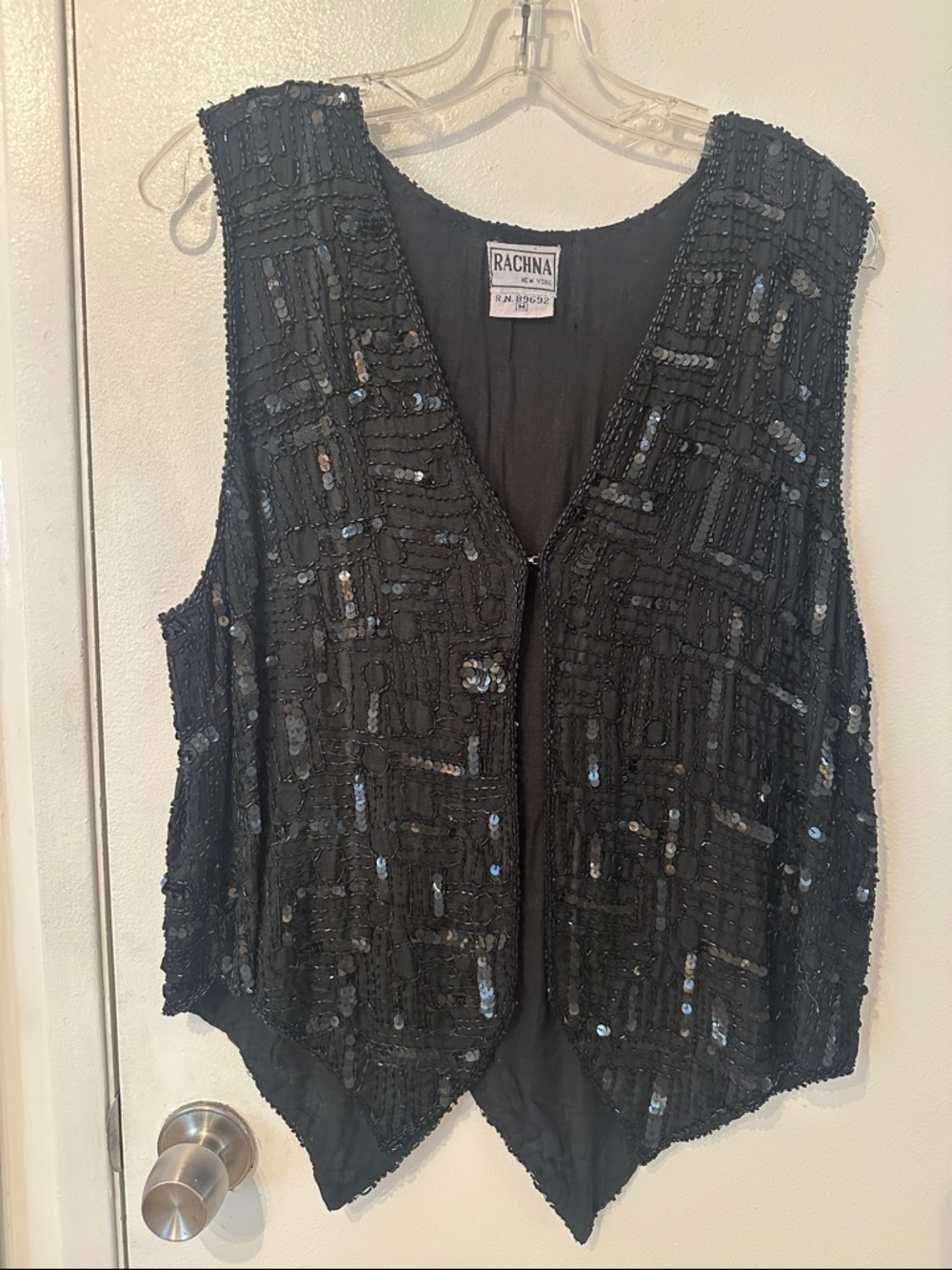 Lightweight Rachna Black Sequin Beaded V-Neck Evening Vest